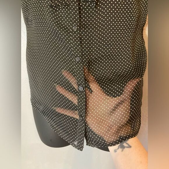 The Limited Black And White Sheer Polka Dot Ruffle Blouse - Picture 3 of 5